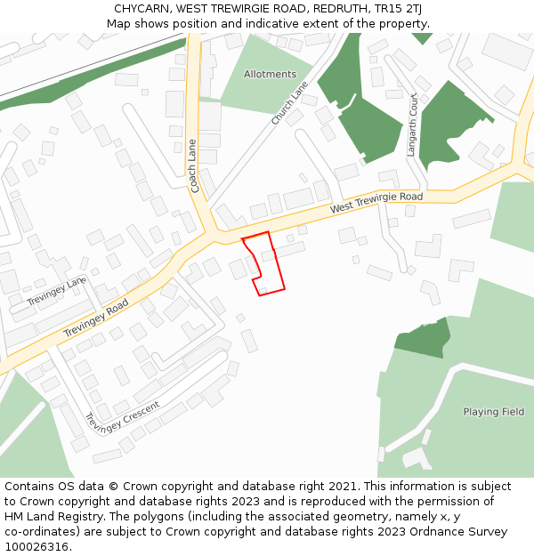 CHYCARN, WEST TREWIRGIE ROAD, REDRUTH, TR15 2TJ: Location map and indicative extent of plot