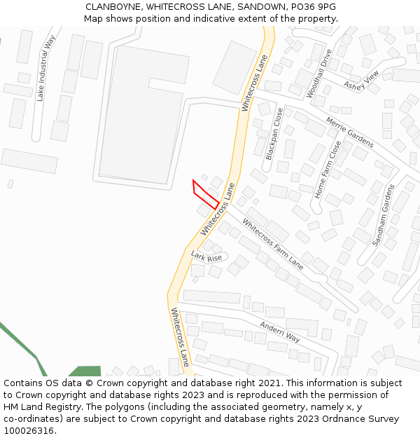 CLANBOYNE, WHITECROSS LANE, SANDOWN, PO36 9PG: Location map and indicative extent of plot