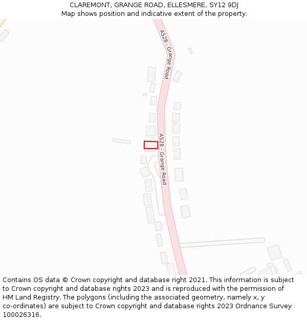 CLAREMONT, GRANGE ROAD, ELLESMERE, SY12 9DJ: Location map and indicative extent of plot