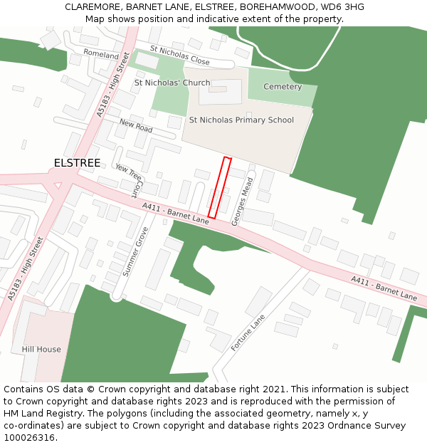 CLAREMORE, BARNET LANE, ELSTREE, BOREHAMWOOD, WD6 3HG: Location map and indicative extent of plot