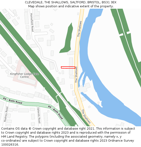 CLEVEDALE, THE SHALLOWS, SALTFORD, BRISTOL, BS31 3EX: Location map and indicative extent of plot