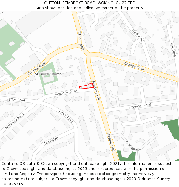 CLIFTON, PEMBROKE ROAD, WOKING, GU22 7ED: Location map and indicative extent of plot
