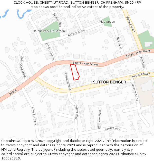 CLOCK HOUSE, CHESTNUT ROAD, SUTTON BENGER, CHIPPENHAM, SN15 4RP: Location map and indicative extent of plot