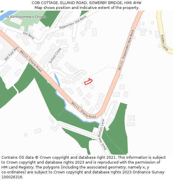 COB COTTAGE, ELLAND ROAD, SOWERBY BRIDGE, HX6 4HW: Location map and indicative extent of plot