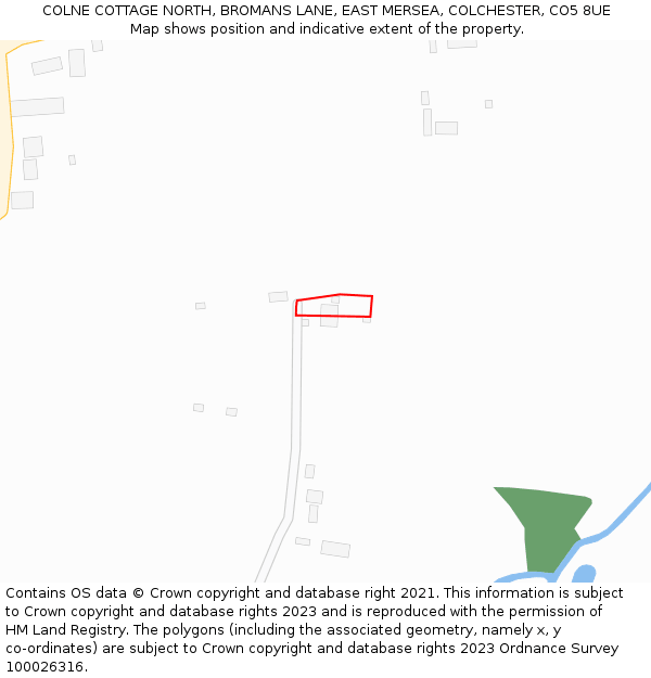 COLNE COTTAGE NORTH, BROMANS LANE, EAST MERSEA, COLCHESTER, CO5 8UE: Location map and indicative extent of plot