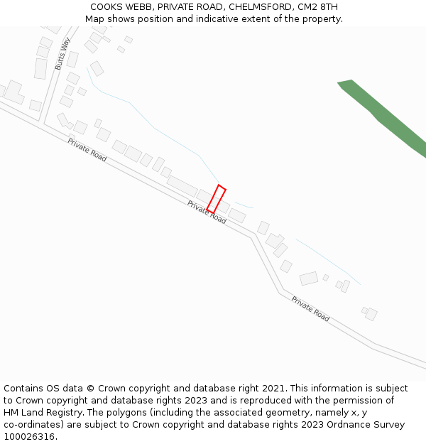 COOKS WEBB, PRIVATE ROAD, CHELMSFORD, CM2 8TH: Location map and indicative extent of plot