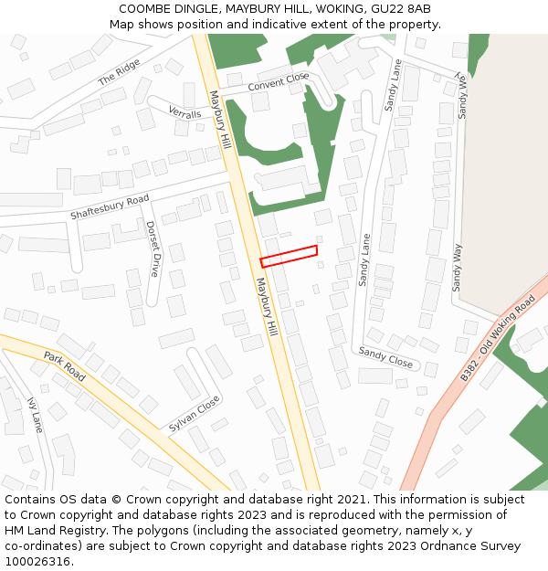 COOMBE DINGLE, MAYBURY HILL, WOKING, GU22 8AB: Location map and indicative extent of plot