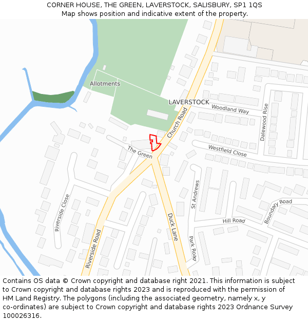 CORNER HOUSE, THE GREEN, LAVERSTOCK, SALISBURY, SP1 1QS: Location map and indicative extent of plot