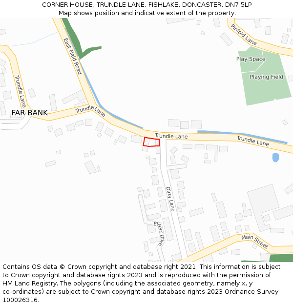 CORNER HOUSE, TRUNDLE LANE, FISHLAKE, DONCASTER, DN7 5LP: Location map and indicative extent of plot