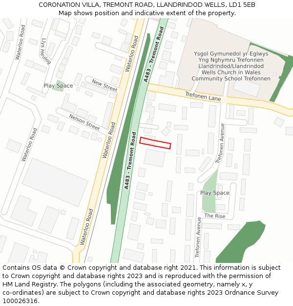 CORONATION VILLA, TREMONT ROAD, LLANDRINDOD WELLS, LD1 5EB: Location map and indicative extent of plot