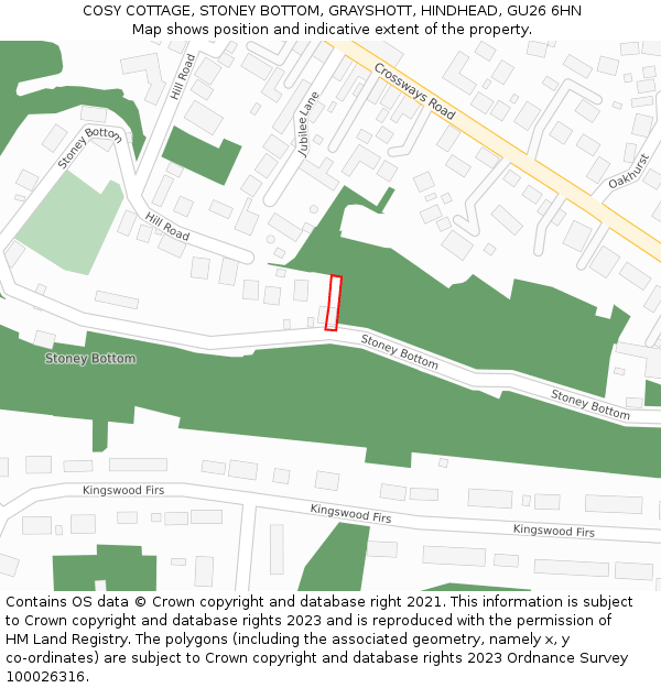COSY COTTAGE, STONEY BOTTOM, GRAYSHOTT, HINDHEAD, GU26 6HN: Location map and indicative extent of plot