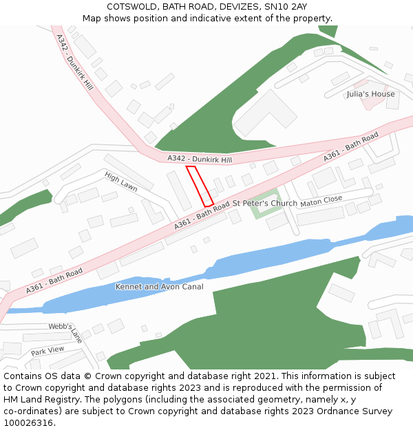 COTSWOLD, BATH ROAD, DEVIZES, SN10 2AY: Location map and indicative extent of plot