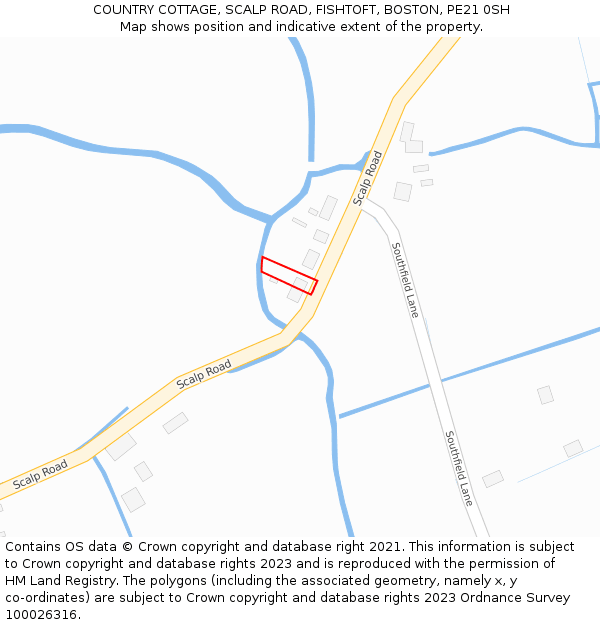 COUNTRY COTTAGE, SCALP ROAD, FISHTOFT, BOSTON, PE21 0SH: Location map and indicative extent of plot