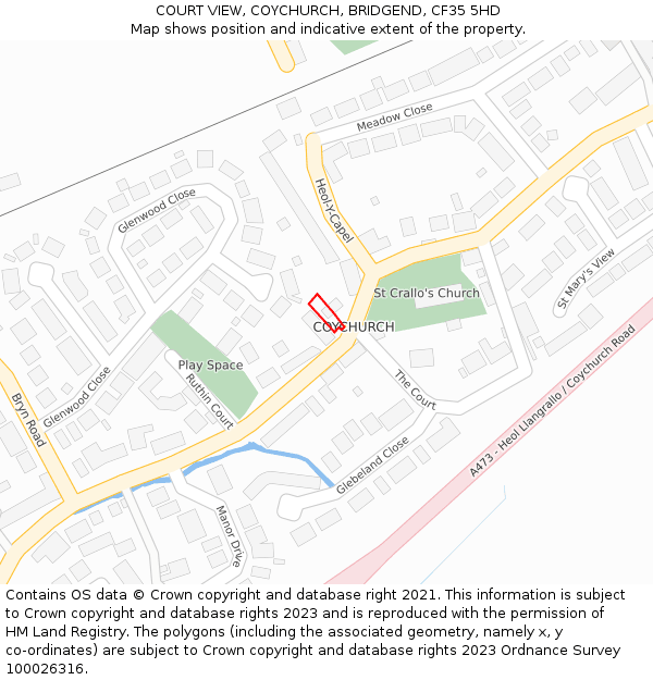 COURT VIEW, COYCHURCH, BRIDGEND, CF35 5HD: Location map and indicative extent of plot