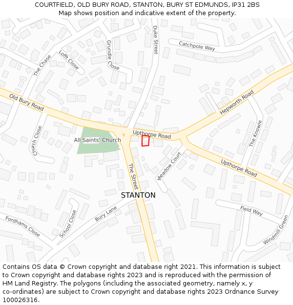 COURTFIELD, OLD BURY ROAD, STANTON, BURY ST EDMUNDS, IP31 2BS: Location map and indicative extent of plot