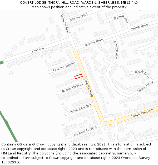 COVERT LODGE, THORN HILL ROAD, WARDEN, SHEERNESS, ME12 4NX: Location map and indicative extent of plot
