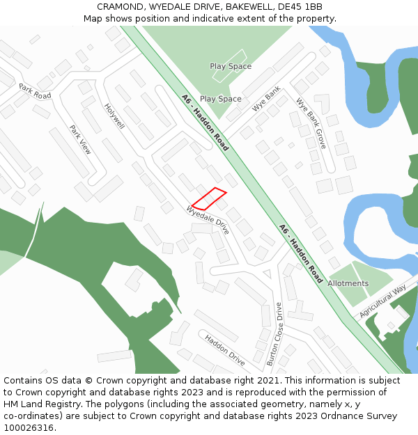 CRAMOND, WYEDALE DRIVE, BAKEWELL, DE45 1BB: Location map and indicative extent of plot