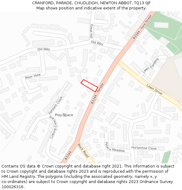 CRANFORD, PARADE, CHUDLEIGH, NEWTON ABBOT, TQ13 0JF: Location map and indicative extent of plot