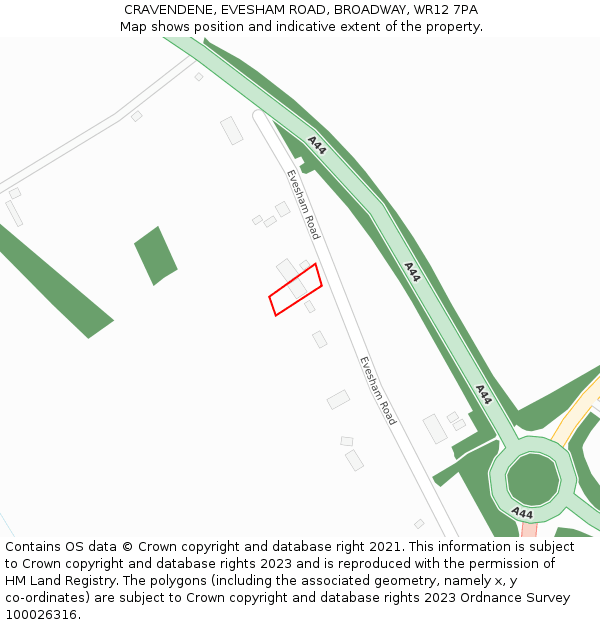 CRAVENDENE, EVESHAM ROAD, BROADWAY, WR12 7PA: Location map and indicative extent of plot