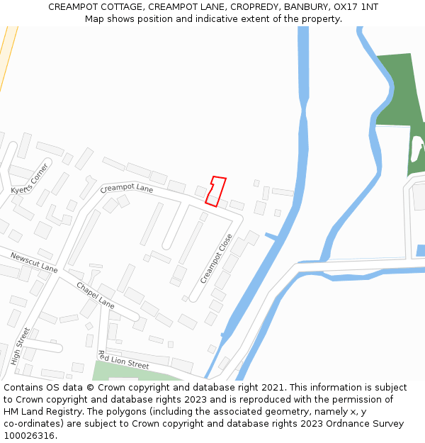 CREAMPOT COTTAGE, CREAMPOT LANE, CROPREDY, BANBURY, OX17 1NT: Location map and indicative extent of plot