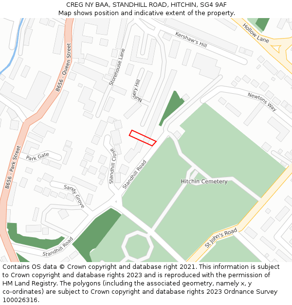 CREG NY BAA, STANDHILL ROAD, HITCHIN, SG4 9AF: Location map and indicative extent of plot
