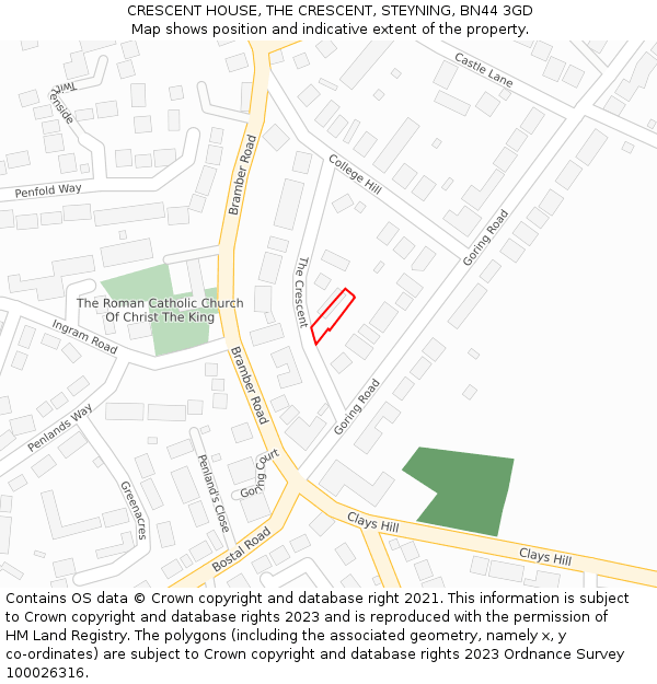 CRESCENT HOUSE, THE CRESCENT, STEYNING, BN44 3GD: Location map and indicative extent of plot