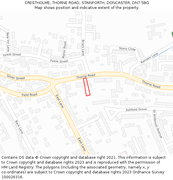 CRESTHOLME, THORNE ROAD, STAINFORTH, DONCASTER, DN7 5BG: Location map and indicative extent of plot