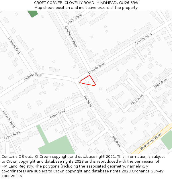 CROFT CORNER, CLOVELLY ROAD, HINDHEAD, GU26 6RW: Location map and indicative extent of plot