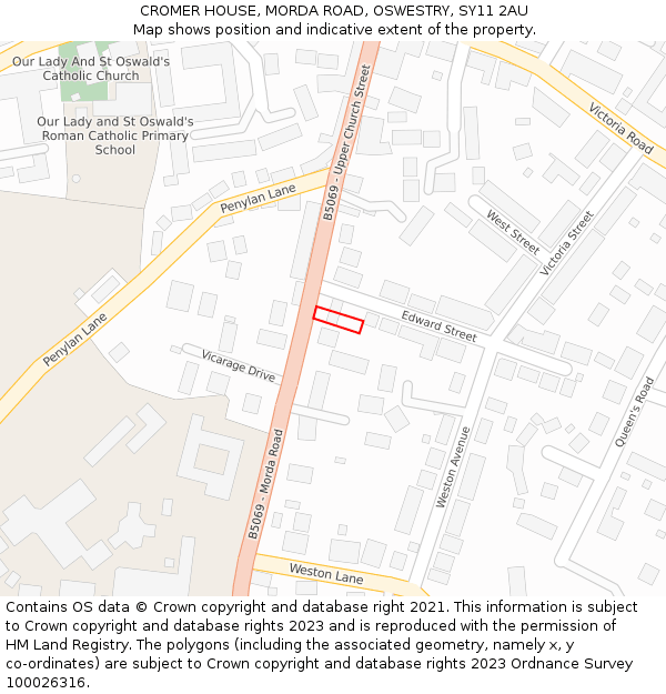 CROMER HOUSE, MORDA ROAD, OSWESTRY, SY11 2AU: Location map and indicative extent of plot