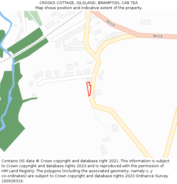 CROOKS COTTAGE, GILSLAND, BRAMPTON, CA8 7EA: Location map and indicative extent of plot