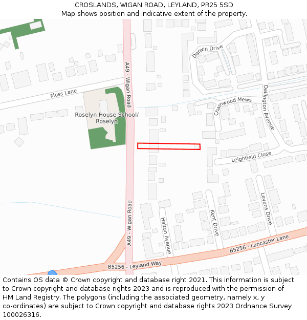 CROSLANDS, WIGAN ROAD, LEYLAND, PR25 5SD: Location map and indicative extent of plot