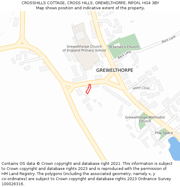CROSSHILLS COTTAGE, CROSS HILLS, GREWELTHORPE, RIPON, HG4 3BY: Location map and indicative extent of plot