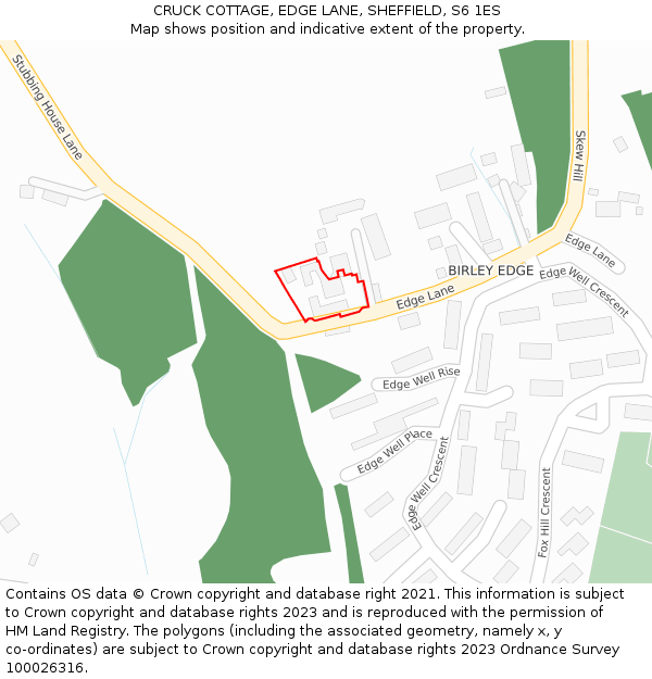 CRUCK COTTAGE, EDGE LANE, SHEFFIELD, S6 1ES: Location map and indicative extent of plot