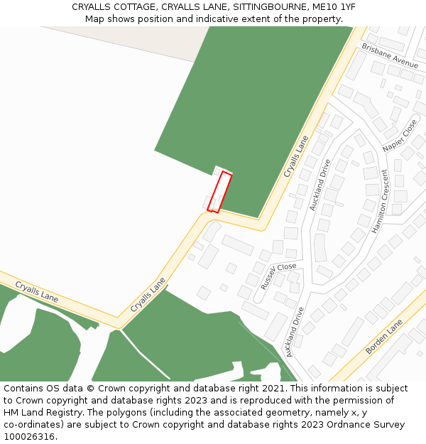 CRYALLS COTTAGE, CRYALLS LANE, SITTINGBOURNE, ME10 1YF: Location map and indicative extent of plot