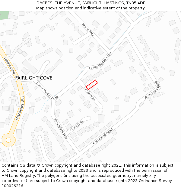 DACRES, THE AVENUE, FAIRLIGHT, HASTINGS, TN35 4DE: Location map and indicative extent of plot