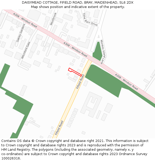 DAISYMEAD COTTAGE, FIFIELD ROAD, BRAY, MAIDENHEAD, SL6 2DX: Location map and indicative extent of plot