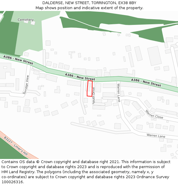 DALDERSE, NEW STREET, TORRINGTON, EX38 8BY: Location map and indicative extent of plot