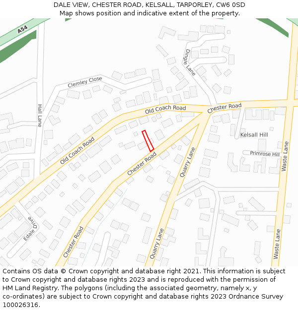 DALE VIEW, CHESTER ROAD, KELSALL, TARPORLEY, CW6 0SD: Location map and indicative extent of plot