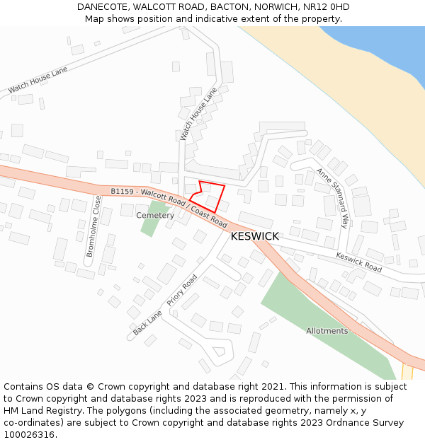 DANECOTE, WALCOTT ROAD, BACTON, NORWICH, NR12 0HD: Location map and indicative extent of plot