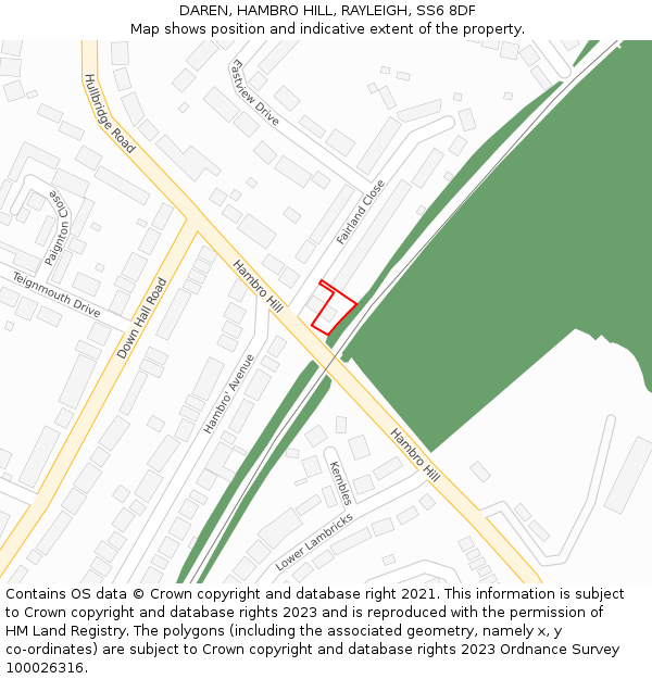 DAREN, HAMBRO HILL, RAYLEIGH, SS6 8DF: Location map and indicative extent of plot
