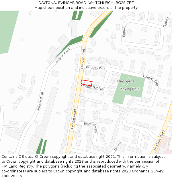 DAYTONA, EVINGAR ROAD, WHITCHURCH, RG28 7EZ: Location map and indicative extent of plot