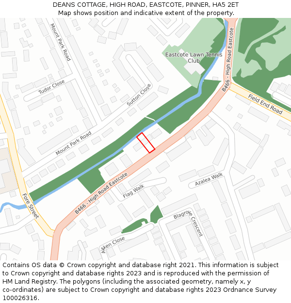 DEANS COTTAGE, HIGH ROAD, EASTCOTE, PINNER, HA5 2ET: Location map and indicative extent of plot