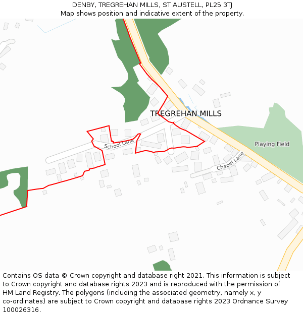 DENBY, TREGREHAN MILLS, ST AUSTELL, PL25 3TJ: Location map and indicative extent of plot
