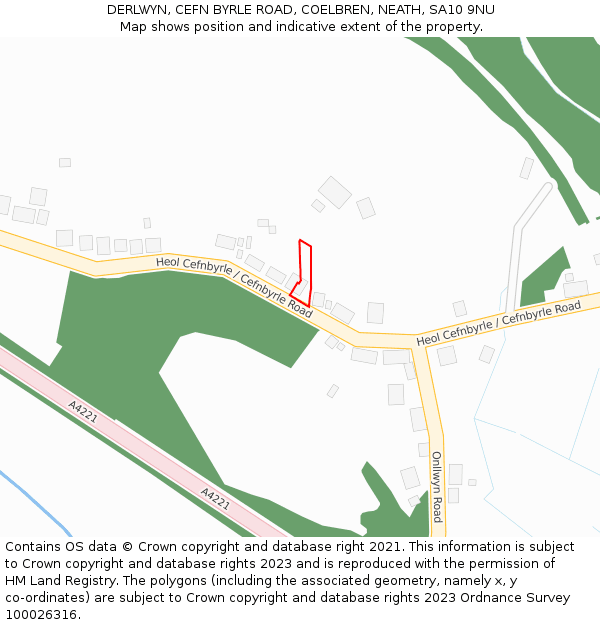 DERLWYN, CEFN BYRLE ROAD, COELBREN, NEATH, SA10 9NU: Location map and indicative extent of plot