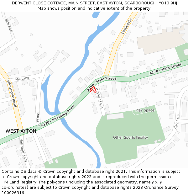 DERWENT CLOSE COTTAGE, MAIN STREET, EAST AYTON, SCARBOROUGH, YO13 9HJ: Location map and indicative extent of plot