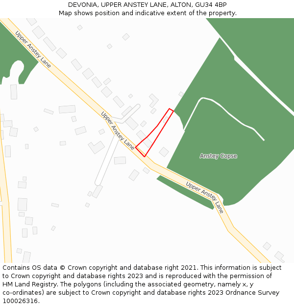 DEVONIA, UPPER ANSTEY LANE, ALTON, GU34 4BP: Location map and indicative extent of plot