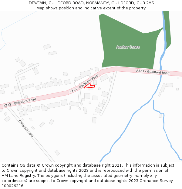 DEWFAIN, GUILDFORD ROAD, NORMANDY, GUILDFORD, GU3 2AS: Location map and indicative extent of plot