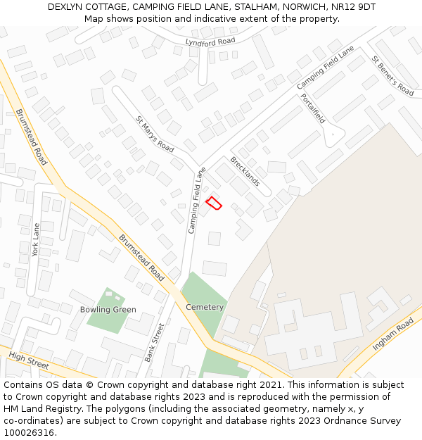 DEXLYN COTTAGE, CAMPING FIELD LANE, STALHAM, NORWICH, NR12 9DT: Location map and indicative extent of plot