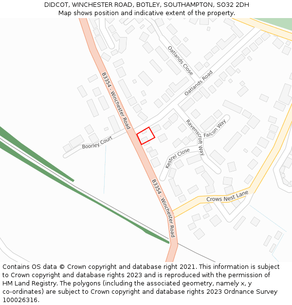 DIDCOT, WINCHESTER ROAD, BOTLEY, SOUTHAMPTON, SO32 2DH: Location map and indicative extent of plot