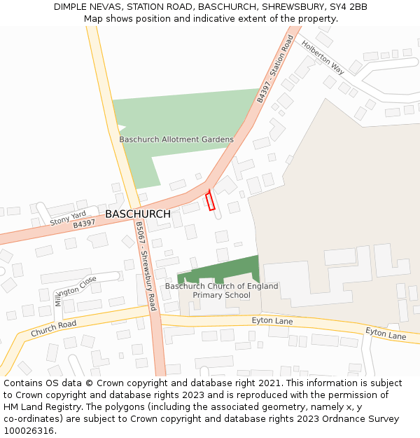 DIMPLE NEVAS, STATION ROAD, BASCHURCH, SHREWSBURY, SY4 2BB: Location map and indicative extent of plot
